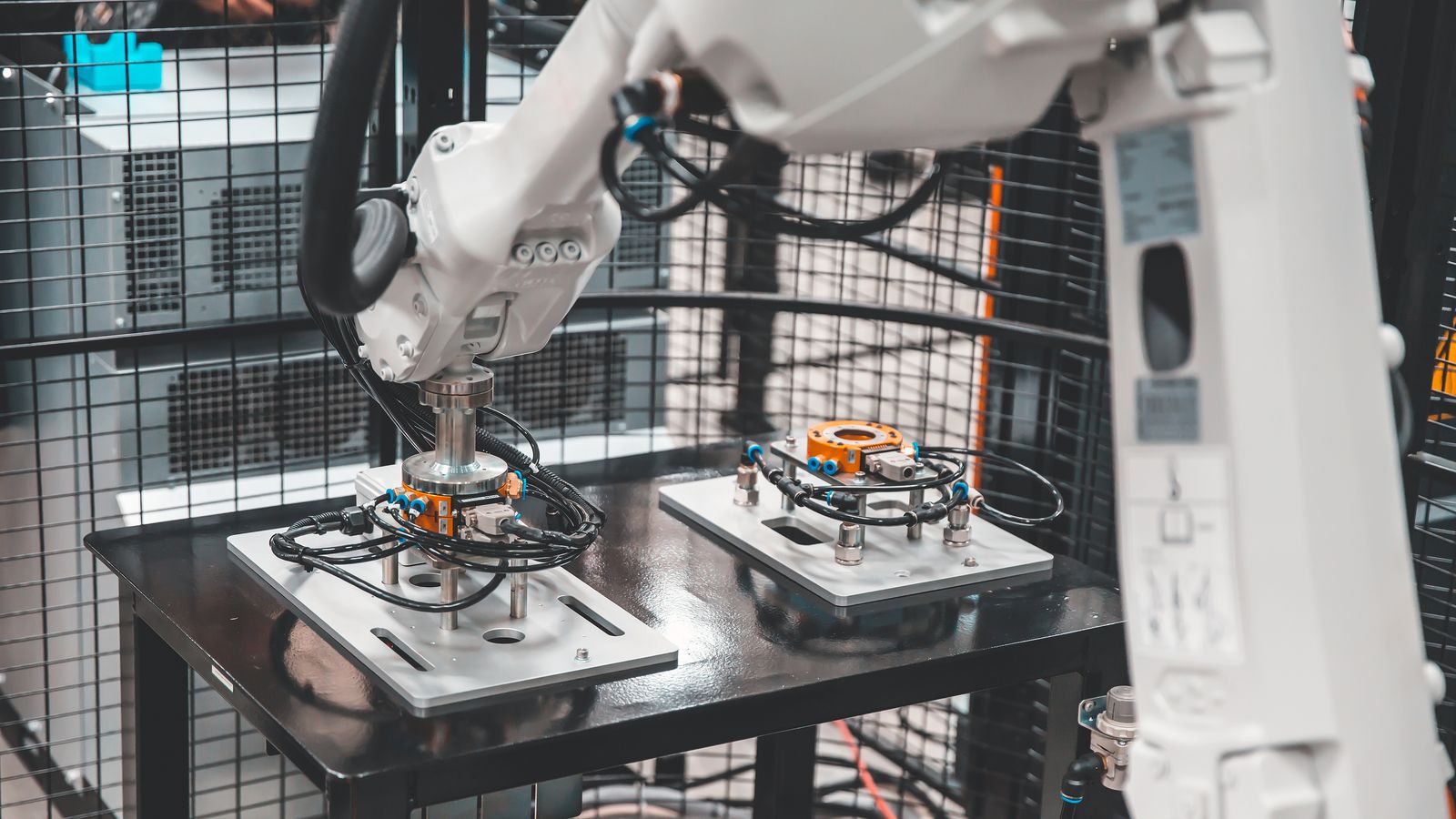 Industrial robotic arm on a manufacturing line